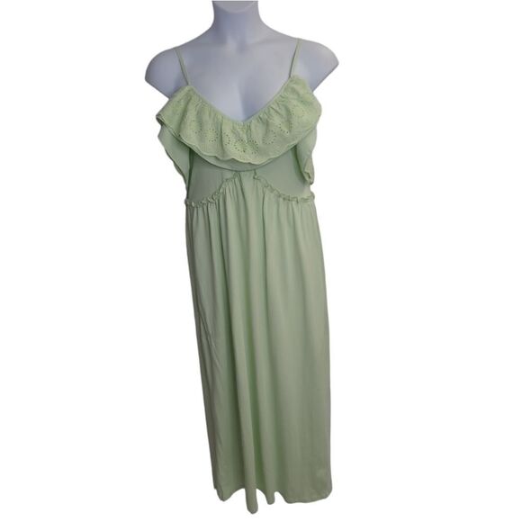 ZARA‎ mint green eyelet lace relaxed voluminous midi dress L - Picture 3 of 10